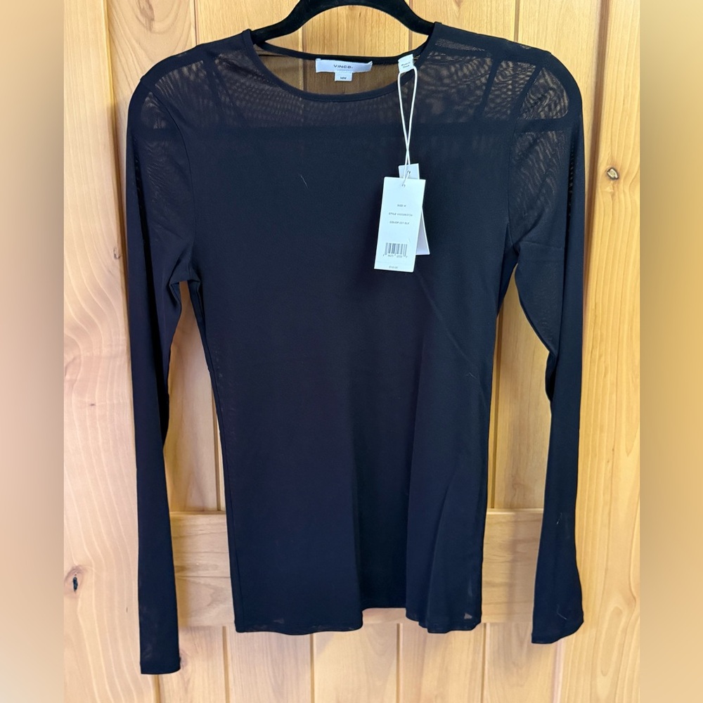 VINCE Sheer Long Sleeve Layering Top (Black) – Size M – NWT